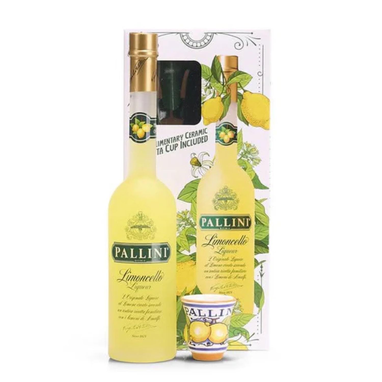 Pallini Limoncello Zitronenlikör 500ml in Geschenkbox mit einzigartigem Orginal Palliniglas Inkl. FeinWert E-Book