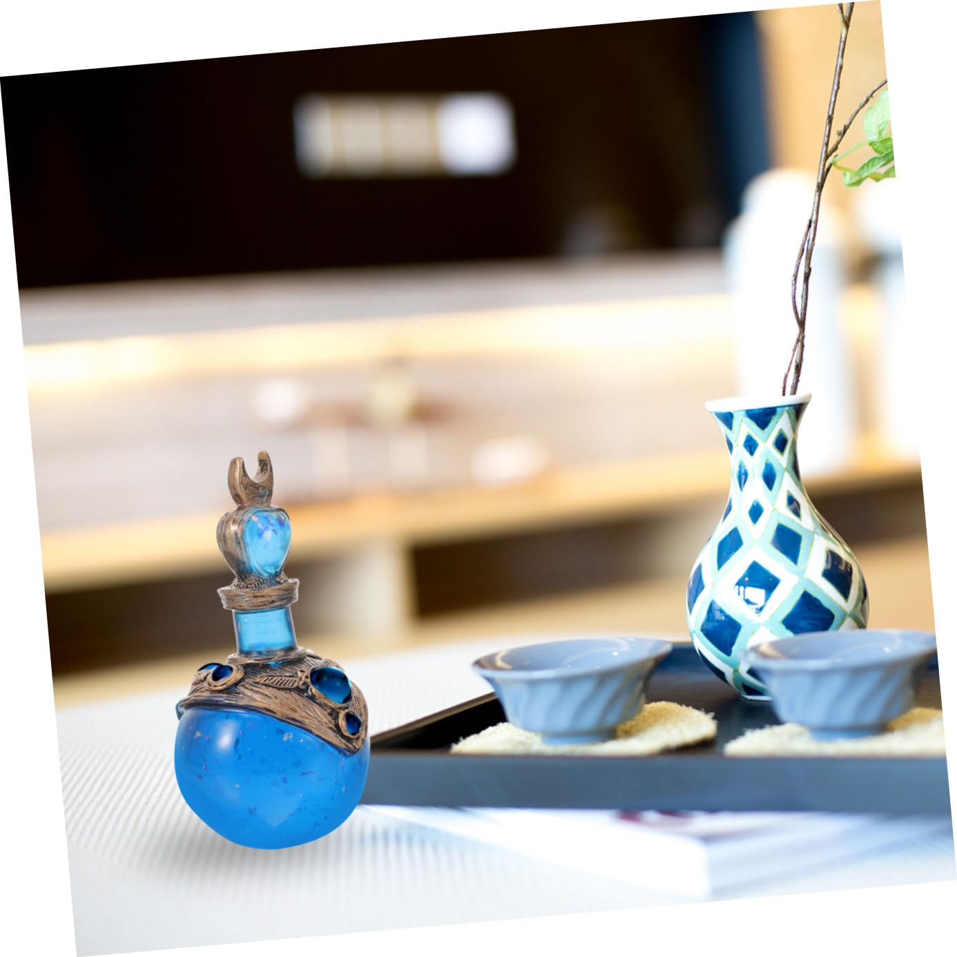 Meerjungfrauen Zaubertrankflasche aus Kunstharz Kreative Dekoration für Zuhause mit Glänzender Blauer Oberfläche Praktisches und Charmantes Design für Schreibtisch
