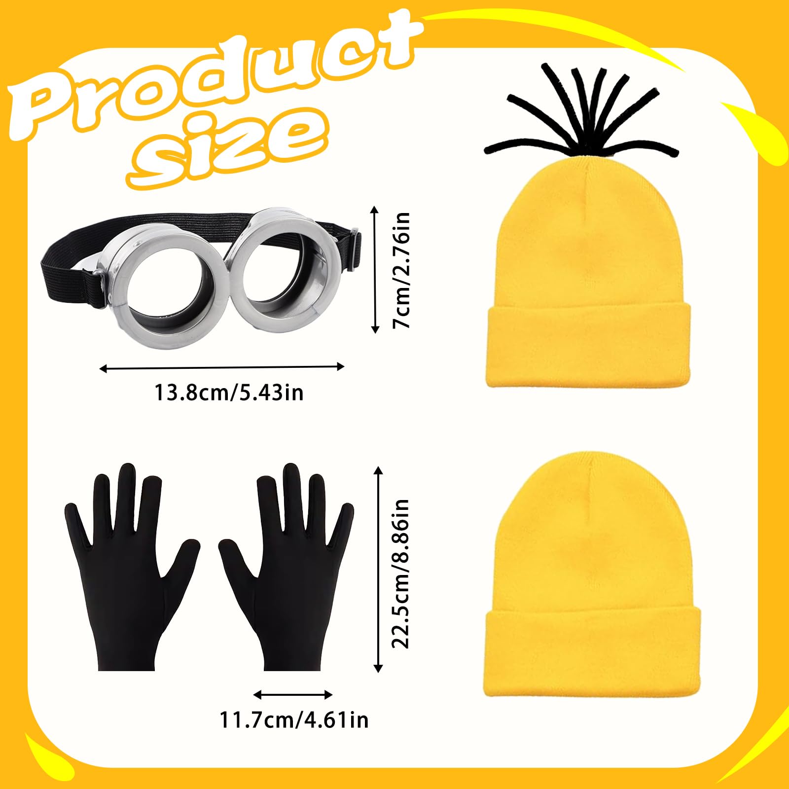 Double Suit Yellow Costume Accessories Set, Yellow Beanie, Goggles & Black Gloves, Perfect for Halloween Parties, Fancy Dress - Image 2