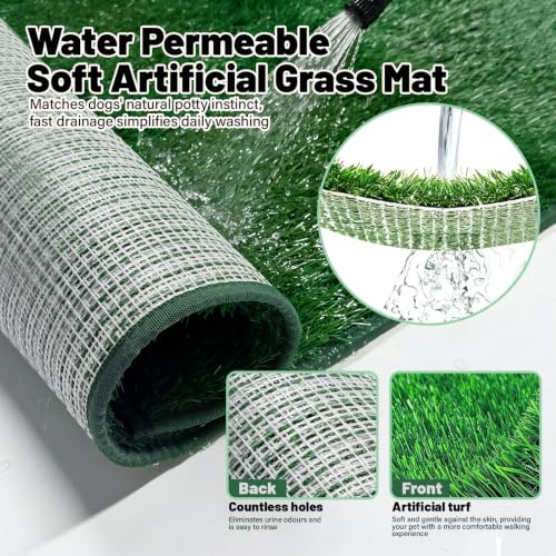 High Walls Dog Litter Box with Artificial Grass Waterproof PVC Liner | Dog Pee Pad Holder Foldable Indoor dogs potty tray for Puppies Small and Medium Dogs, 35.4*23.6*15.7 Inch - Image 6