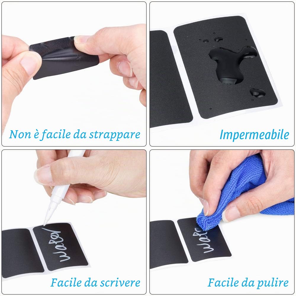 120 pezzi Etichette Lavagna, Impermeabili con 2 Pennarelli/Gessetti Bianchi Riutilizzabili, Cancellabili, per Cucina, per Tenere Tutto in Ordine per Decorare Barattoli