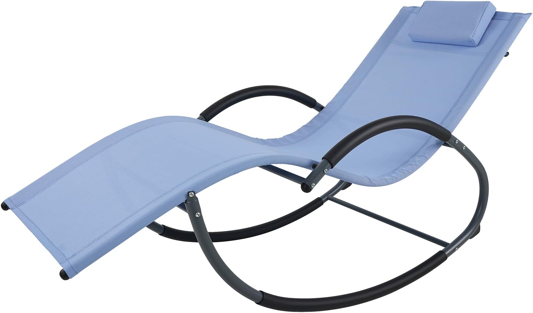 Ukeacn Iron Patio Lawn Chaise Lounge Rocking Chair - G-Shape Zero Gravity Design Ergonomic Portable Folding Chaise with Headrest, Suit for Outdoor & Indoor, Blue