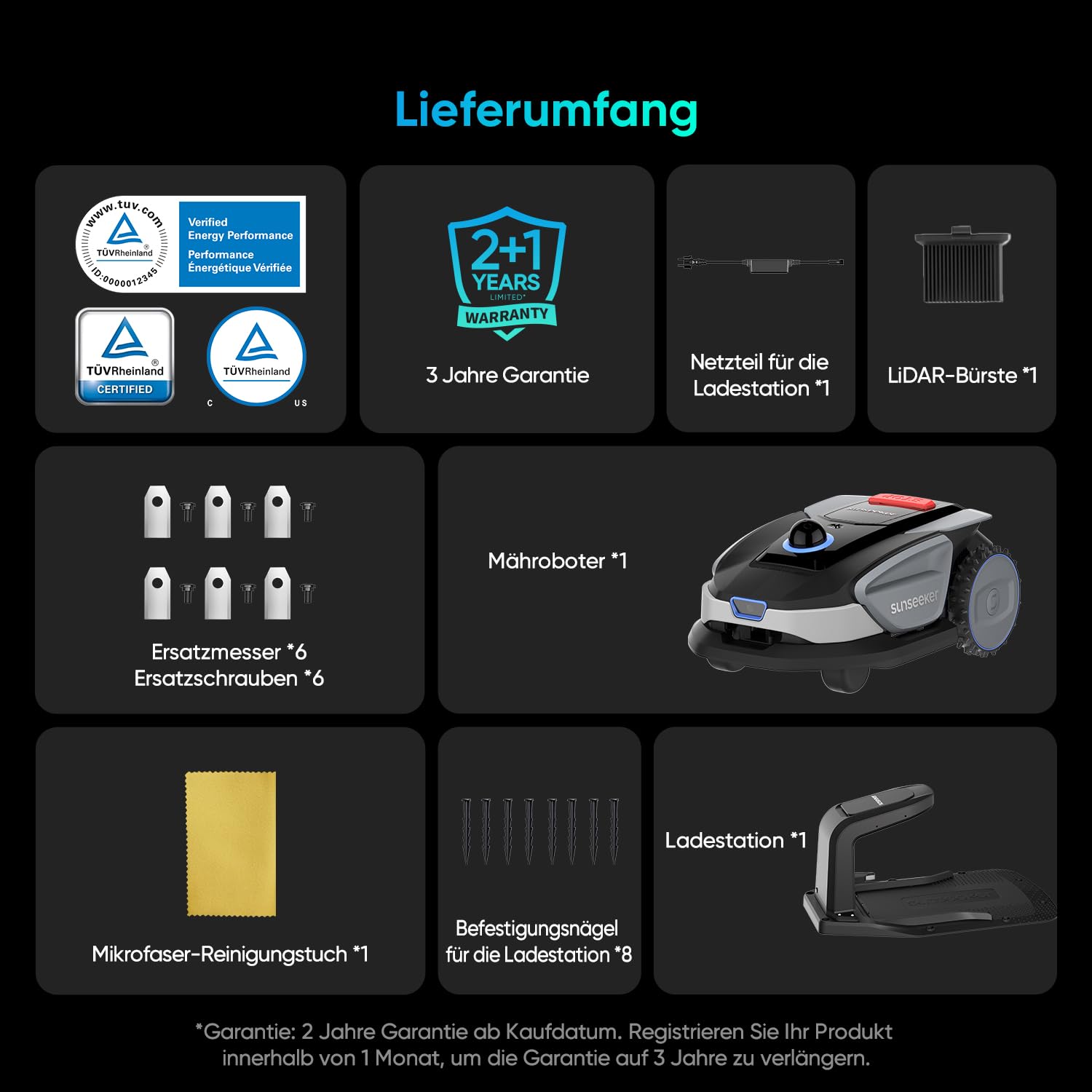 Sunseeker S4 Robot cortacésped inalámbrico perimetral, 1000 m², LiDAR 360°, Vision AI, mapeo automático, gestión multizona, prevención de obstáculos, Pendientes 42%, Control Mediante aplicación