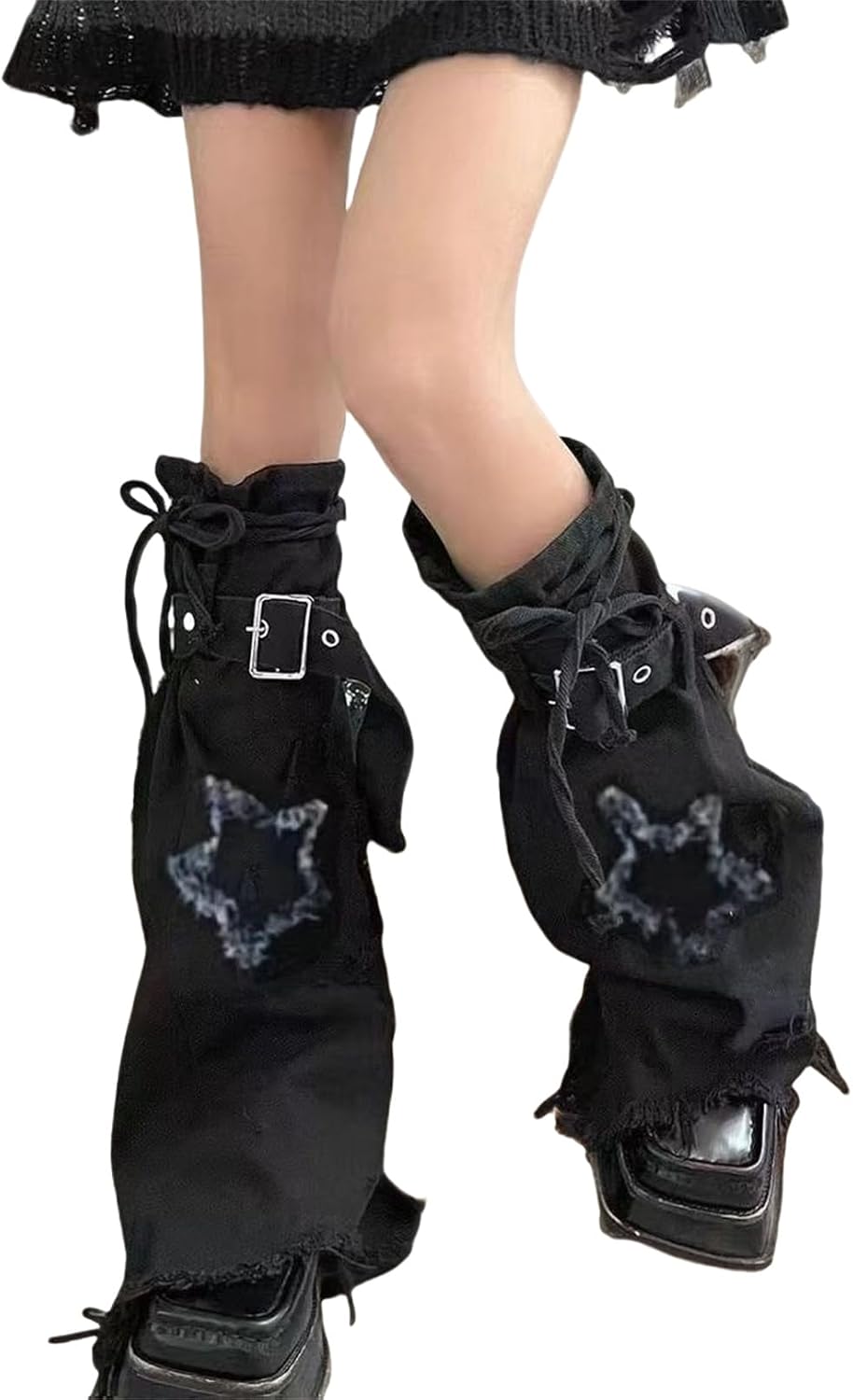 Y2k Goth Hippie Leg Warmers Women Cyber Punk Denim Star Flared Harajuku Fashion Cute Grunge Rave