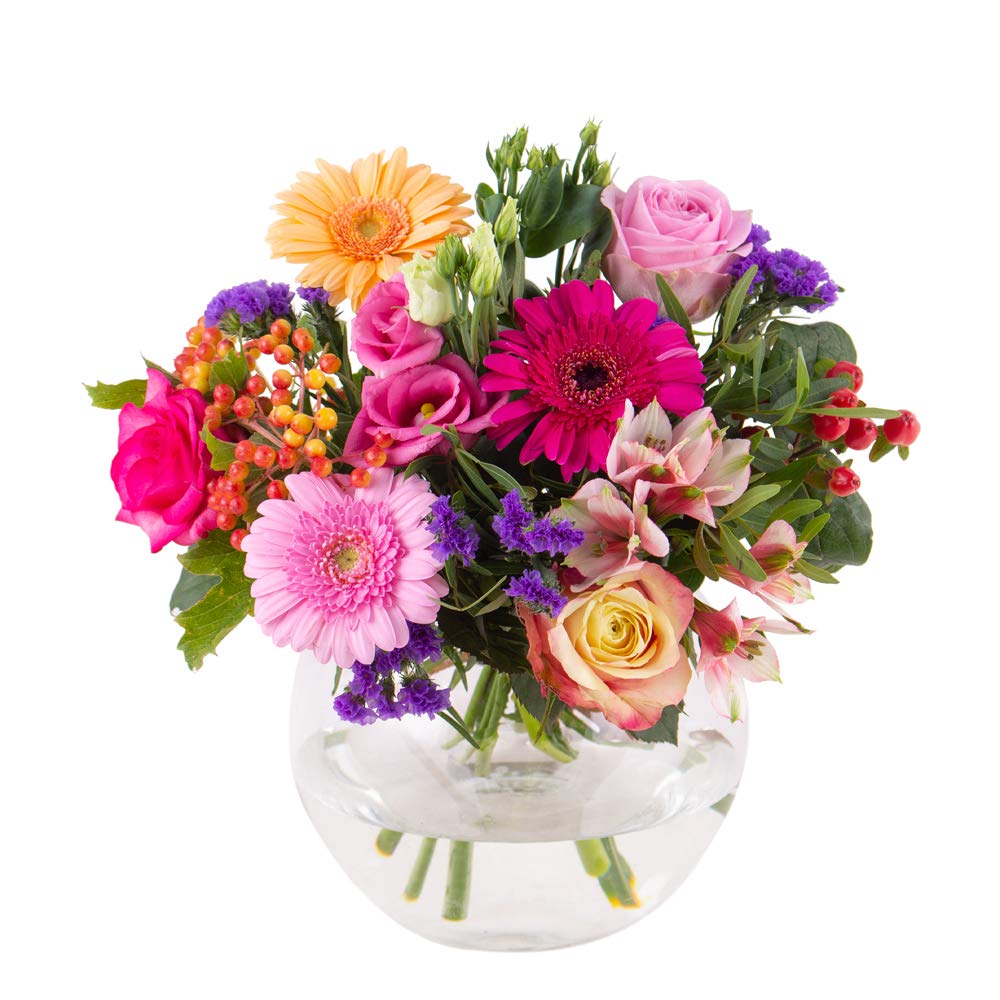 Blumenstrauß Kunterbunt, Bunte Blumen versenden, handgebunden mit 7-Tage-Frische-Garantie, Gerbera, Rosen, Inkalilien und Lisianthus, Blumenversand, Geschenkidee für jeden Anlass