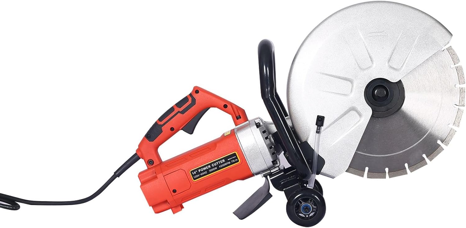 Electric 14 saw circular Inch Cut Off Saw Wet/Dry Concrete Saw Cutter with Guide Roller and Water Line Attachment power circular saws 3000W Motor Includes Diamond Blade for Masonry Stone Tile Cutting