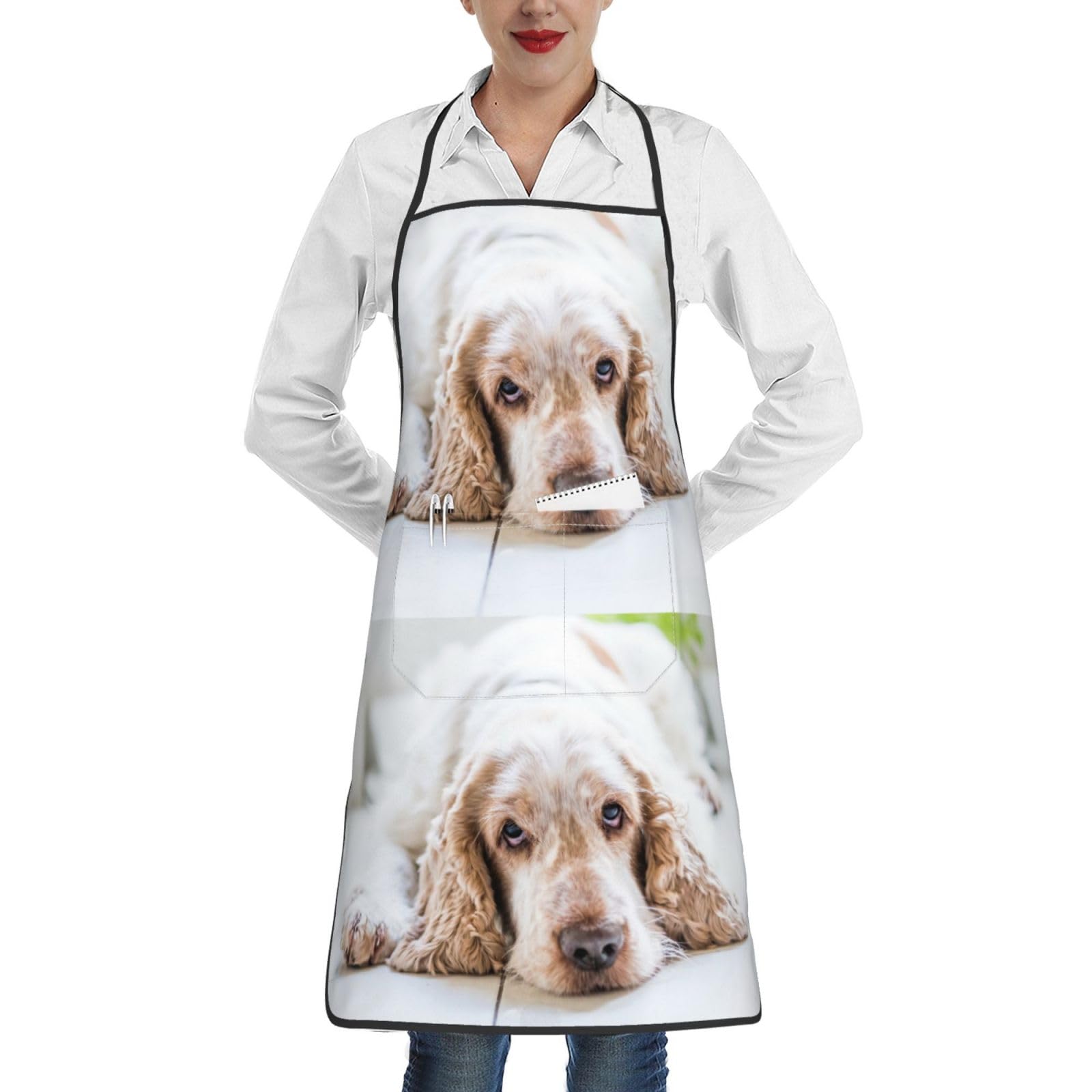 YsoLda Kitchen Aprons,Cooking Apron With Pockets,Waterproof Chef Apron Adjustable Bib Aprons,Cocker Spaniel Brown Spaniel Sad Dogs Dogs Pets