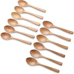 Wooden Spoons for Eating,12 Pcs 7.28 Inch Small Pointed Wooden Soup Spoons Set for Mixing Stirring,Handmade Natural Asian Wooden Tablespoon Dining Spoons for Coffee,Honey,Tea,Chips,Rice,Cereal,Dessert
