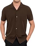 Men's Short Sleeve Button Down Shirt Cuban Collar Anti-Wrinkle Shirt Casual Summer Beach Shirt