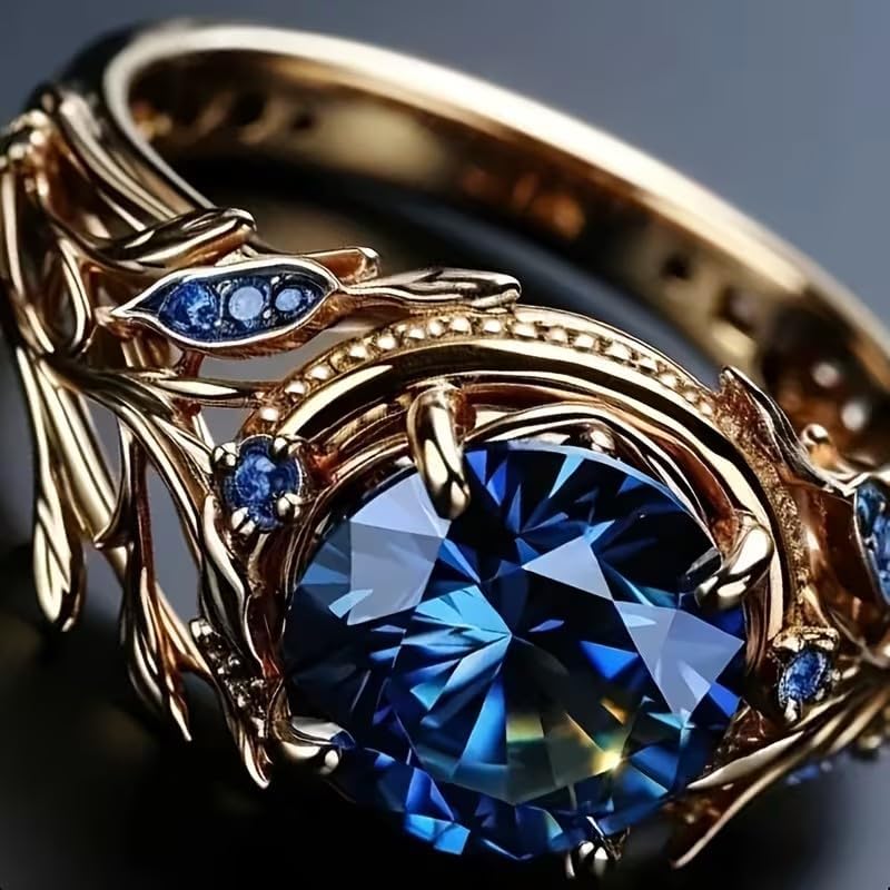 Vintage Blue Sapphire Ring for Women – Luxe Baroque Palace Band with Cubic Zirconia, Elegant Minimalist Statement Jewelry Gift for Her, Birthday & Anniversary Present for Wife, Best Friend or Sister image 4