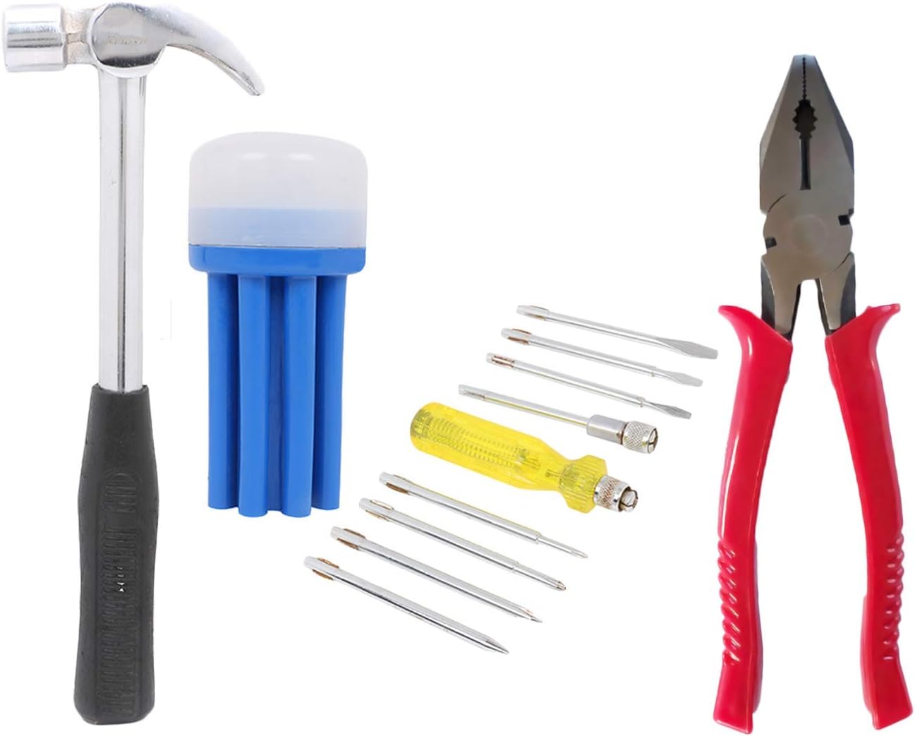 Johnson Home Utility Kit Claw Hammer Steel Shaft & Screwdriver Set With Neon Bulb (8 Pieces) & Combination Plier
