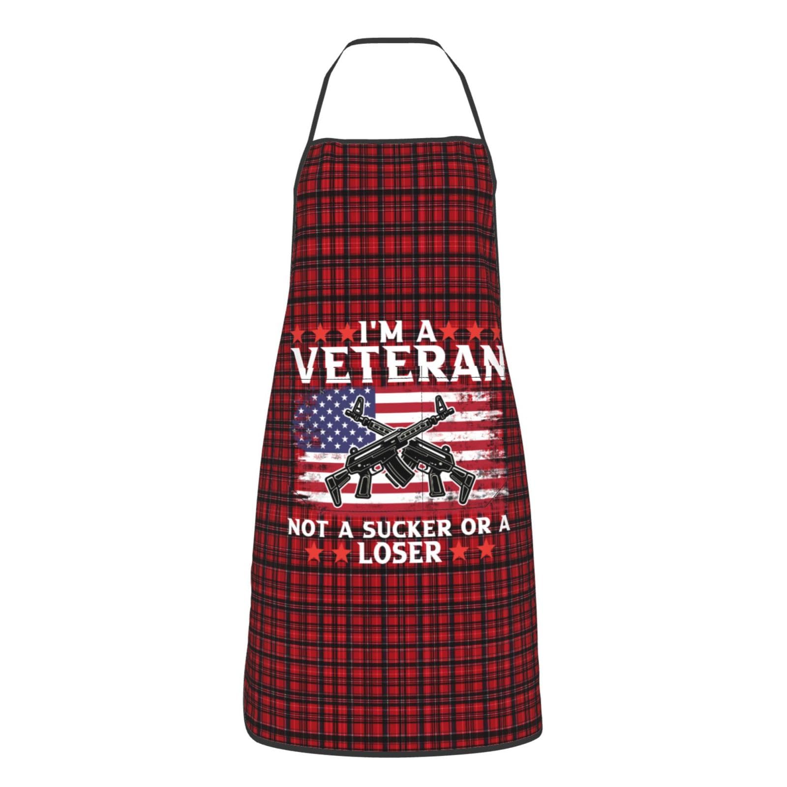 nopicsn I'm Veteran Not A Sucker Or A Loser Apron for cooking with Pockets Women Men Kitchen Chef Funny Aprons