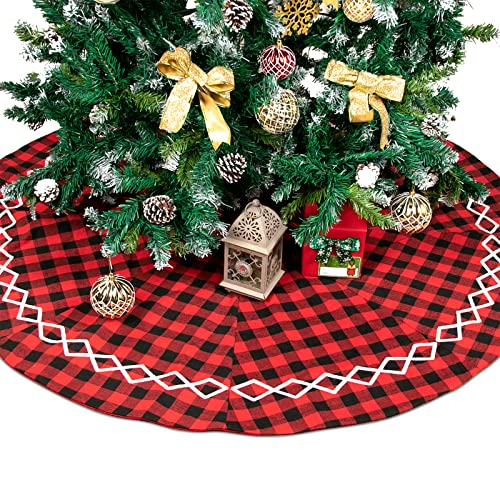 Buffalo Plaid Christmas Tree Skirt,48 Inch,Red Xmas Tree
