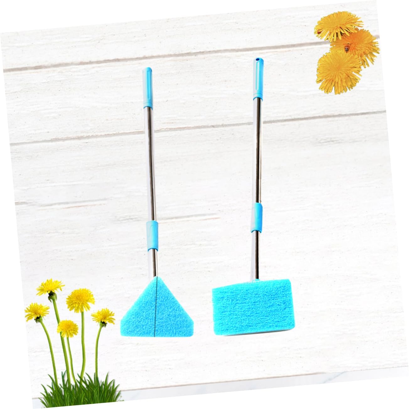 VANZACK 2 Pack Telescopic Sponge Brush Set Aquarium Cleaning Tool Long Handle Triangle Head Easy Access Fish Tank Cleaner