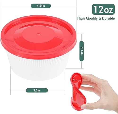 Miniatura 7 de Juego de 50 cuencos de plástico desechables de 12 onzas, recipientes redondos de almacenamiento de alimentos blancos con tapas a prueba de fugas,