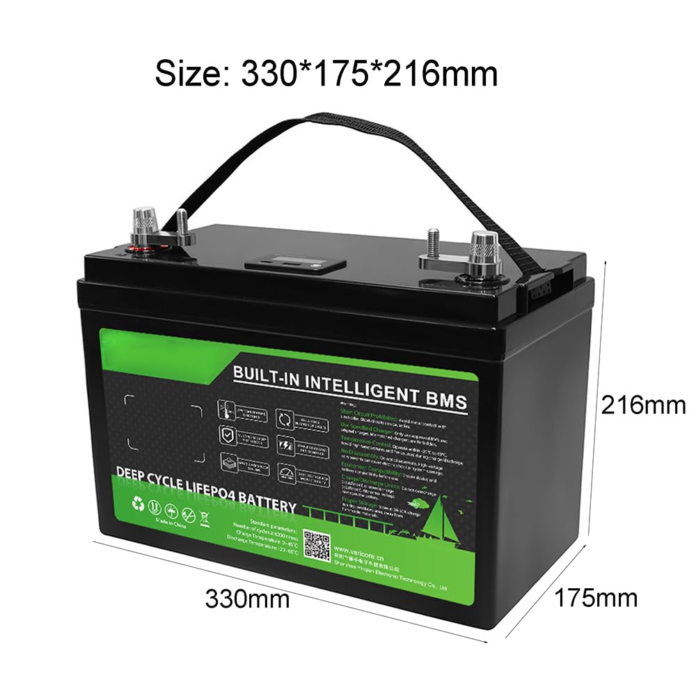Akumulator litowo-żelazowo-potasowy 12 V 120 Ah z wbudowanym systemem BMS 100 A, 15000 cykli głębokiego rozładowania, do systemów solarnych, kamperów, łodzi i furgonetek