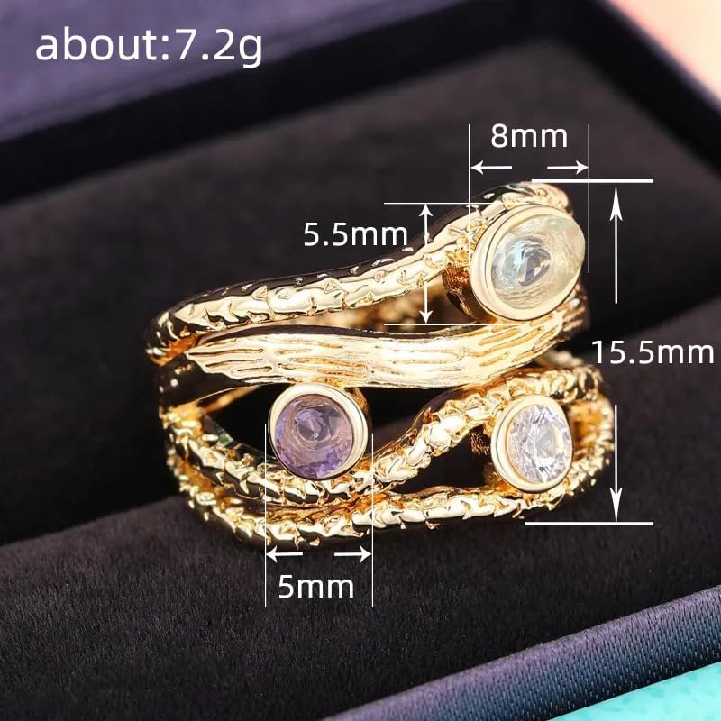 14k Gold Serpentine Lines Rings Geometric Line Multi Row Womens Cubic Zirconia Rings for Women Vintage Snake Promise Rings Geometrical Gemstone Eternity Ring Cocktail Party Ring Size 8 - Image 2