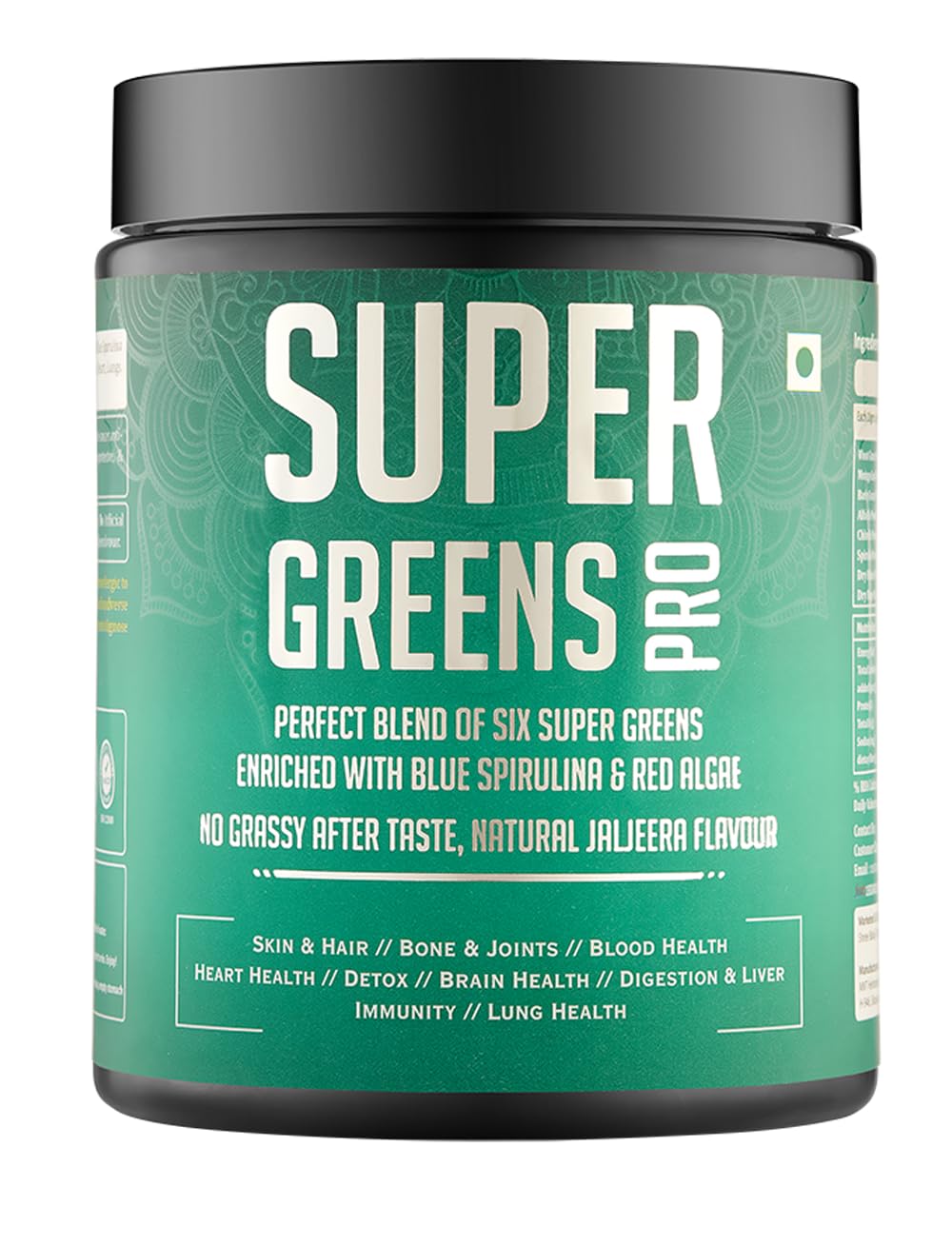 Super Greens Pro: Organic Spirulina, Moringa, Chlorella, Wheat Grass & Blue Spirulina | Natural Jal Jeera Flavour | Vegan, Rich in Fiber & Antioxidants for Detox & Health
