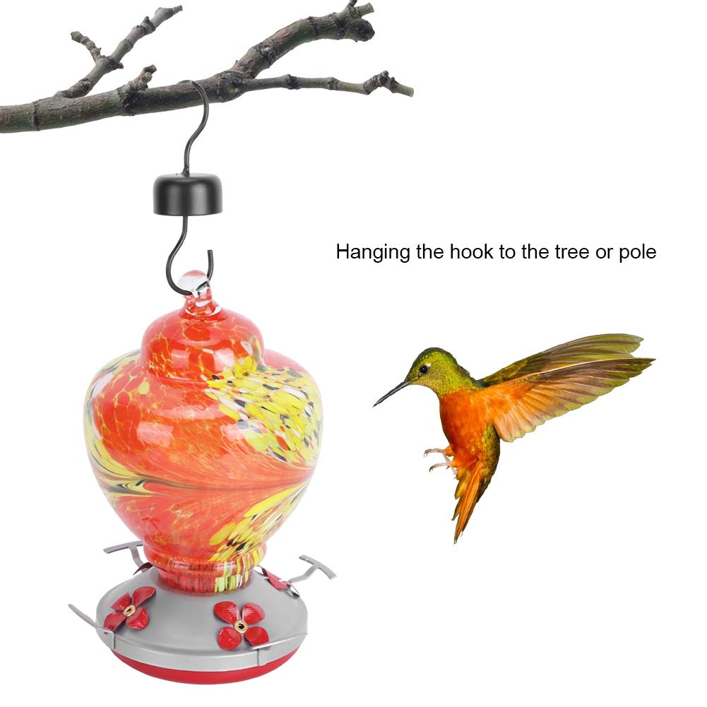 Set 2 Mangiatoie Per Colibrì In Vetro Soffiato – Alimentatori Da Esterno Con Fiori Rossi, Capacità 93,6g