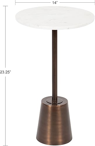 Miniatura 3 de Kate and Laurel Tira - Mesa auxiliar redonda, 14 x 14 x 24 pulgadas, color blanco y bronce, mesa auxiliar decorativa estilo pedestal para usar como