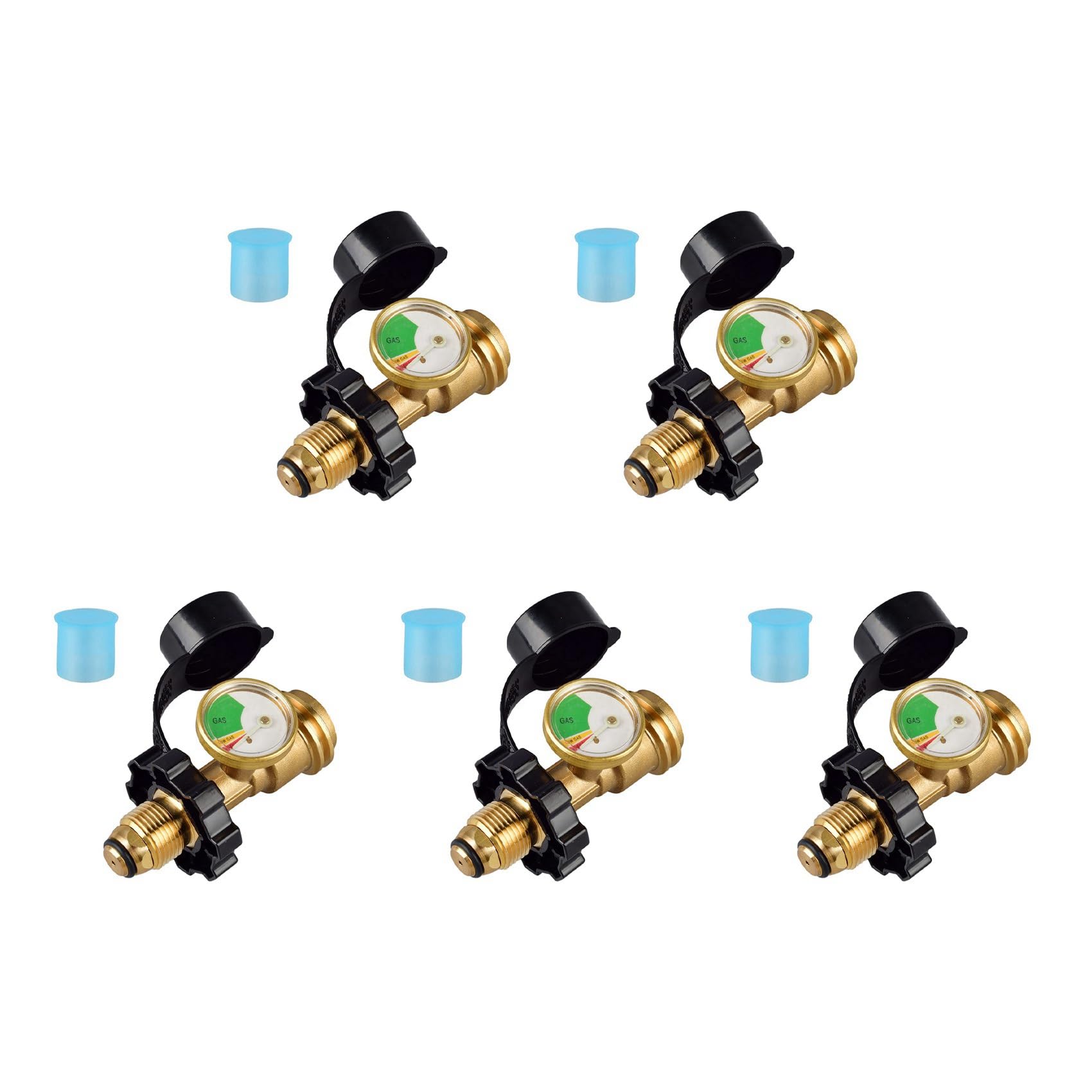 Jnchdghwa Brass Color 5X Universal Propane Tank Adapter With Gauge Converts Qcc1/Type 1 Propane Tank Gauge Level Indicator For Rv Campe