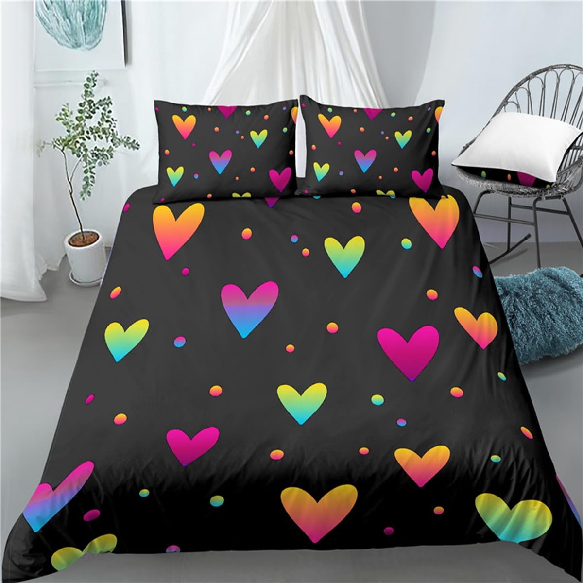 Housse de couette parure de lit 260x240 géométrique esthétique pour grand lit