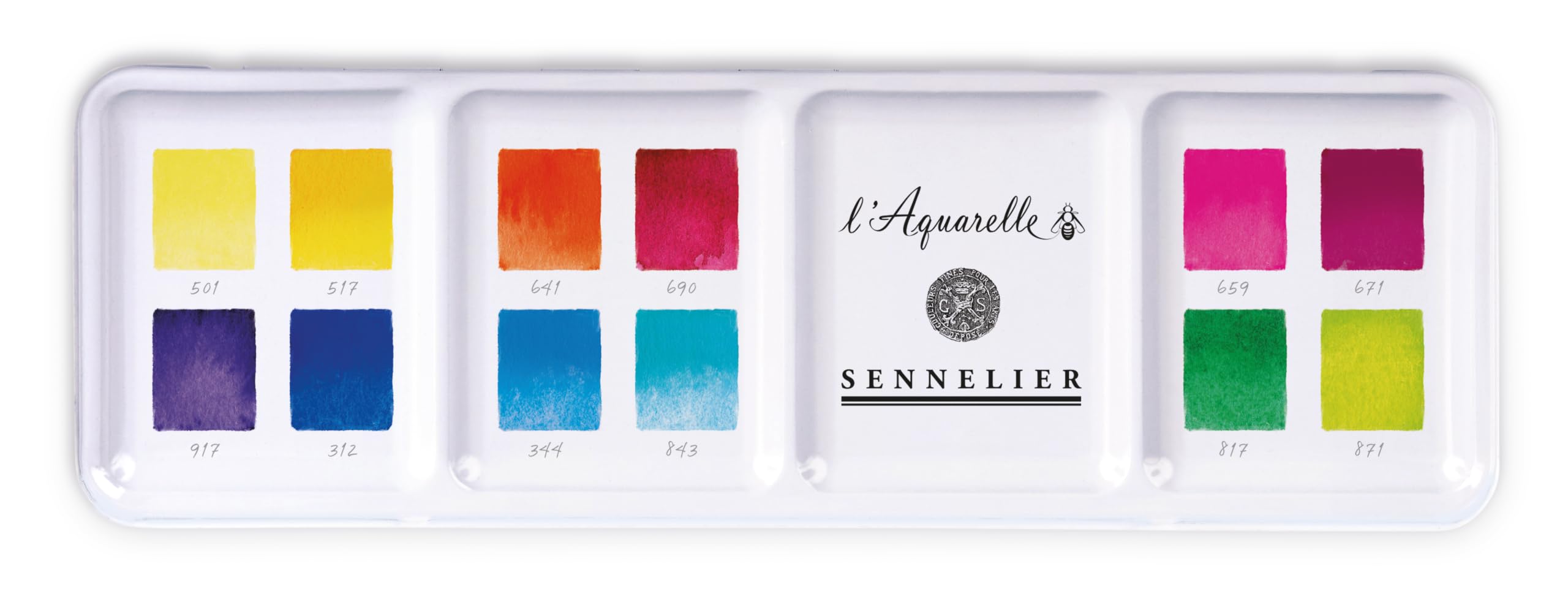 Sennelier Aquarelle Extra-Fines, sélection couleurs intenses - Paysage, 12 demi-godets Boîte en métal et 1 carte