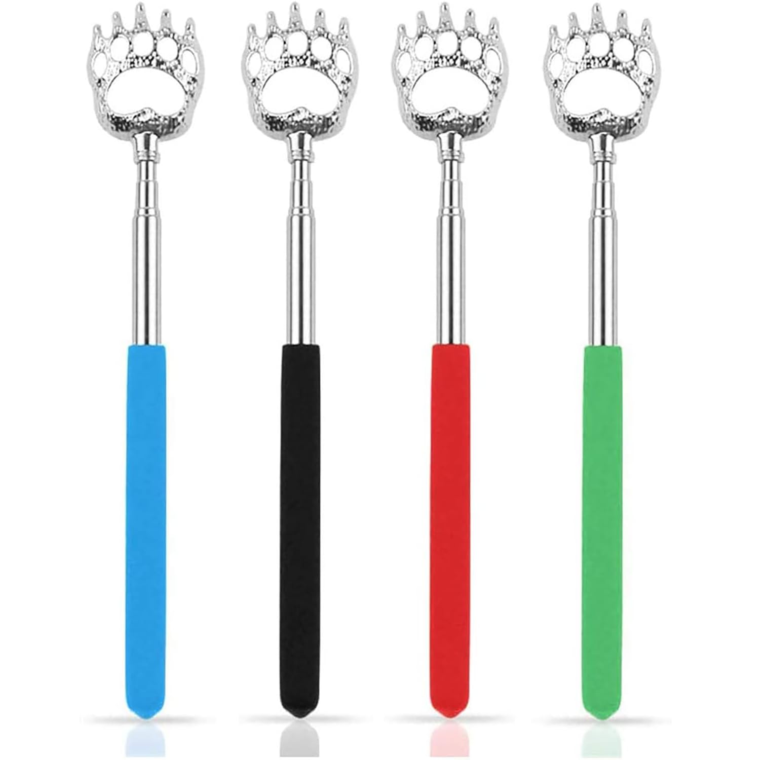 4 Pcs Extendable Back Scratchers Telescoping Back Scratchers Hand Massager Backslap with Rubber Handles Black Blue Green Red