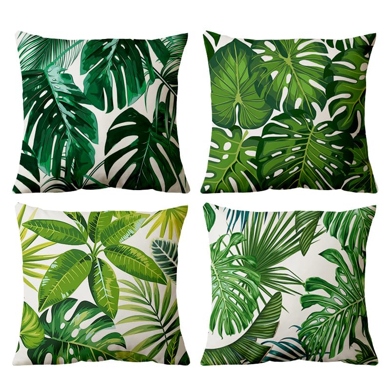 Housse coussin 60x60 feuilles tropicales lavable pour rénover un canapé usé