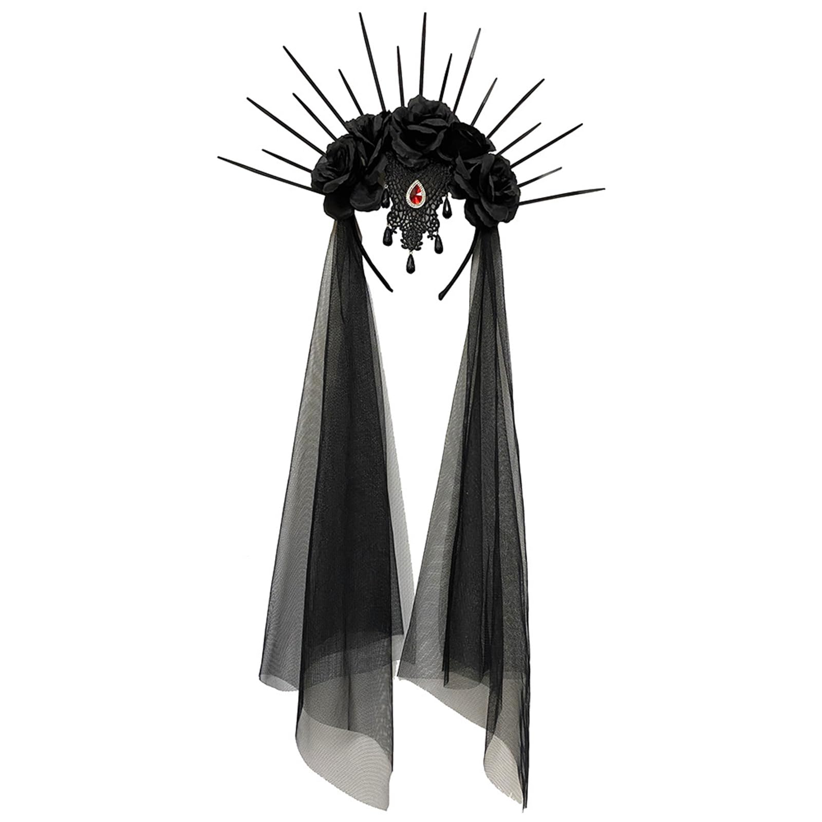 Maxtonser Flower Hairband with Veil for Women Halloween Party Headband Day of the Death Headpiece Holiday Accessories