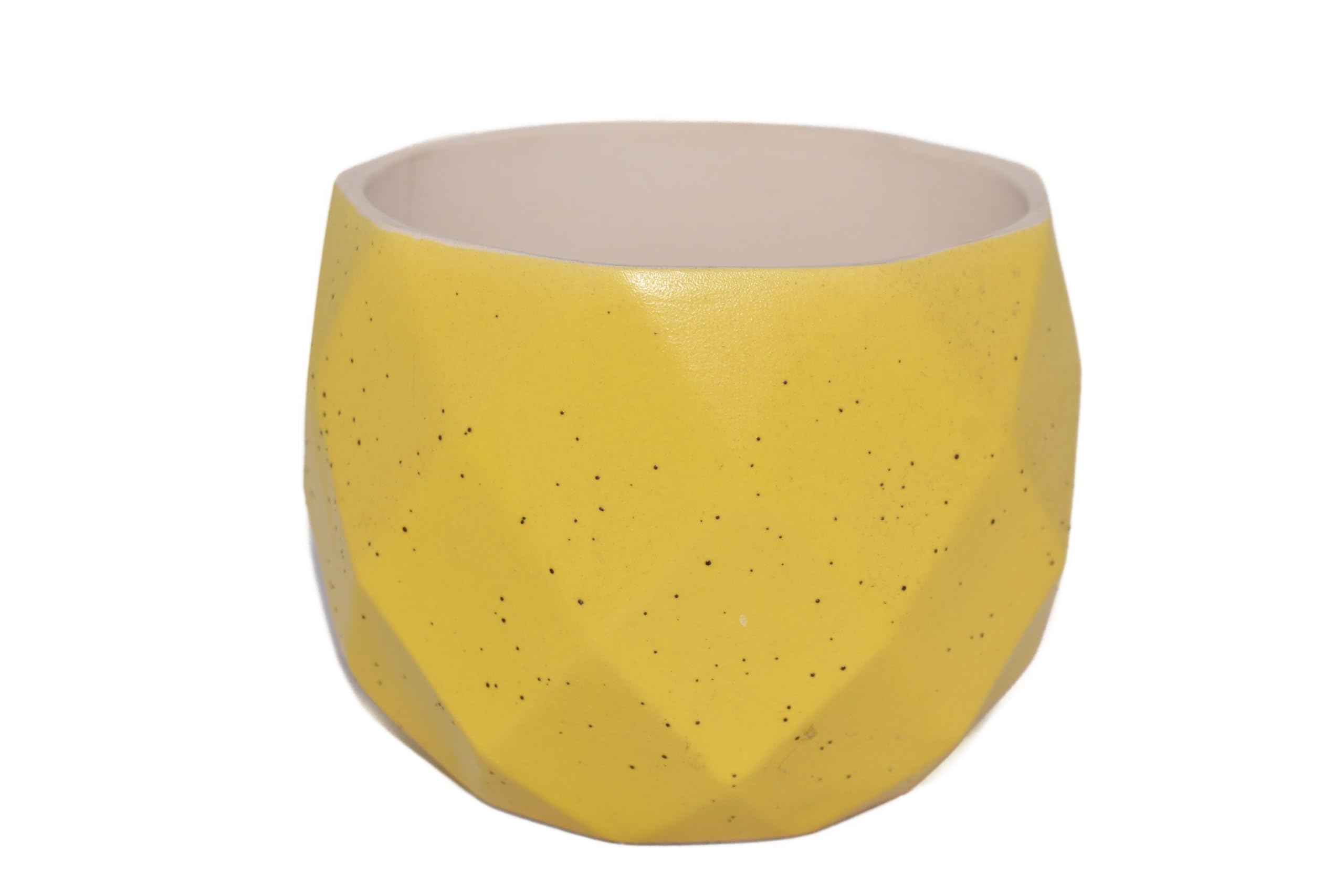 Generic 5"" Geometric Diamond Shape Speckled Ceramic Planter Pot (Lemon Yellow)