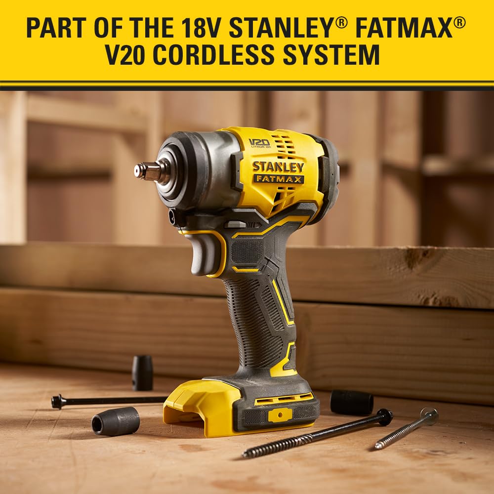 STANLEY FATMAX V20 | 18V bezszczotkowy klucz udarowy 3/8″ - kompaktowy wysoki moment obrotowy do naprawy samochodów, tylko klucz