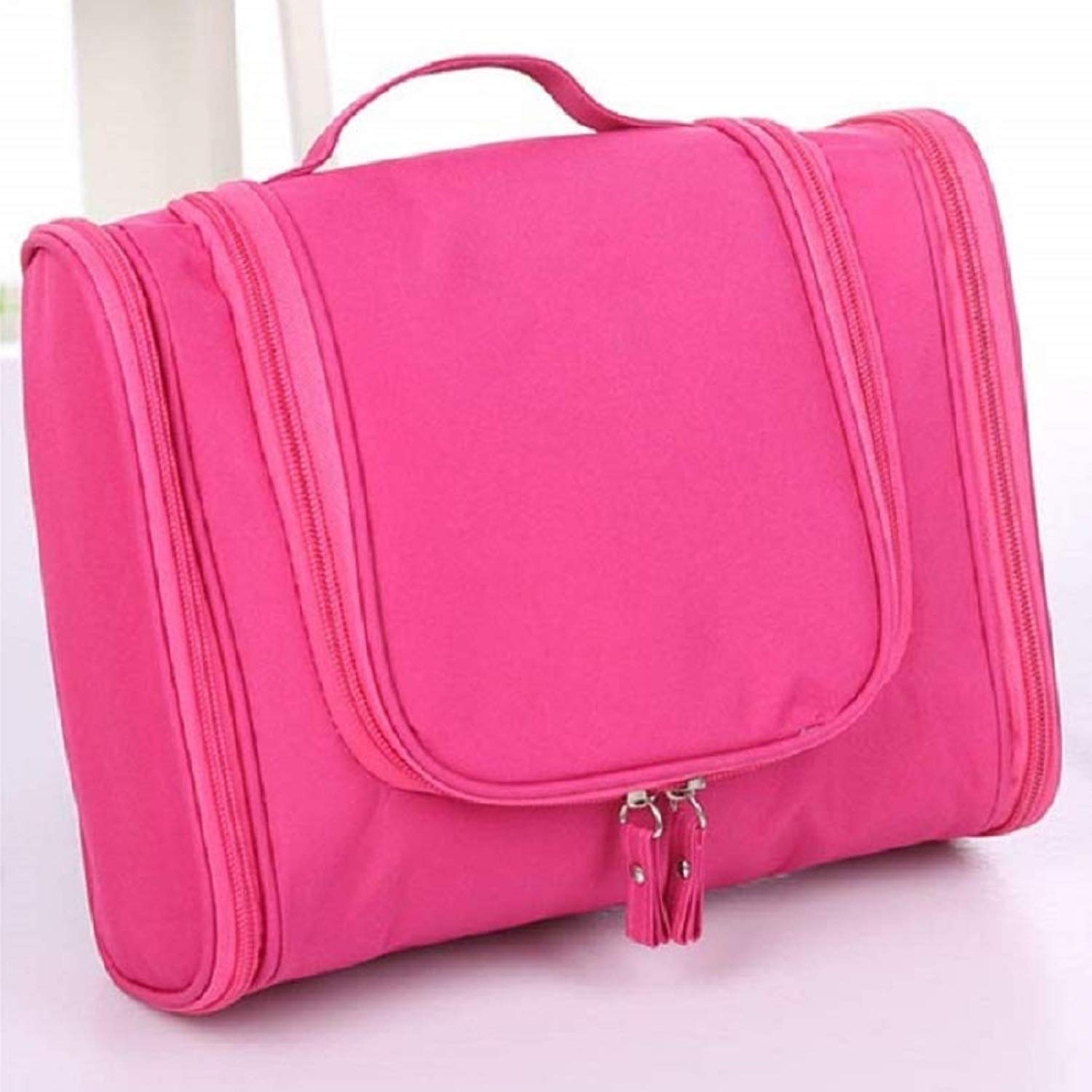 ERHETUS Multifunctional Extra Large Cosmetic Bag for Travel | Makeup Organiser for Accessories for Women | Waterproof Household Grooming Kit Storage Bags with Hook for Hanging for Men - Pink 3