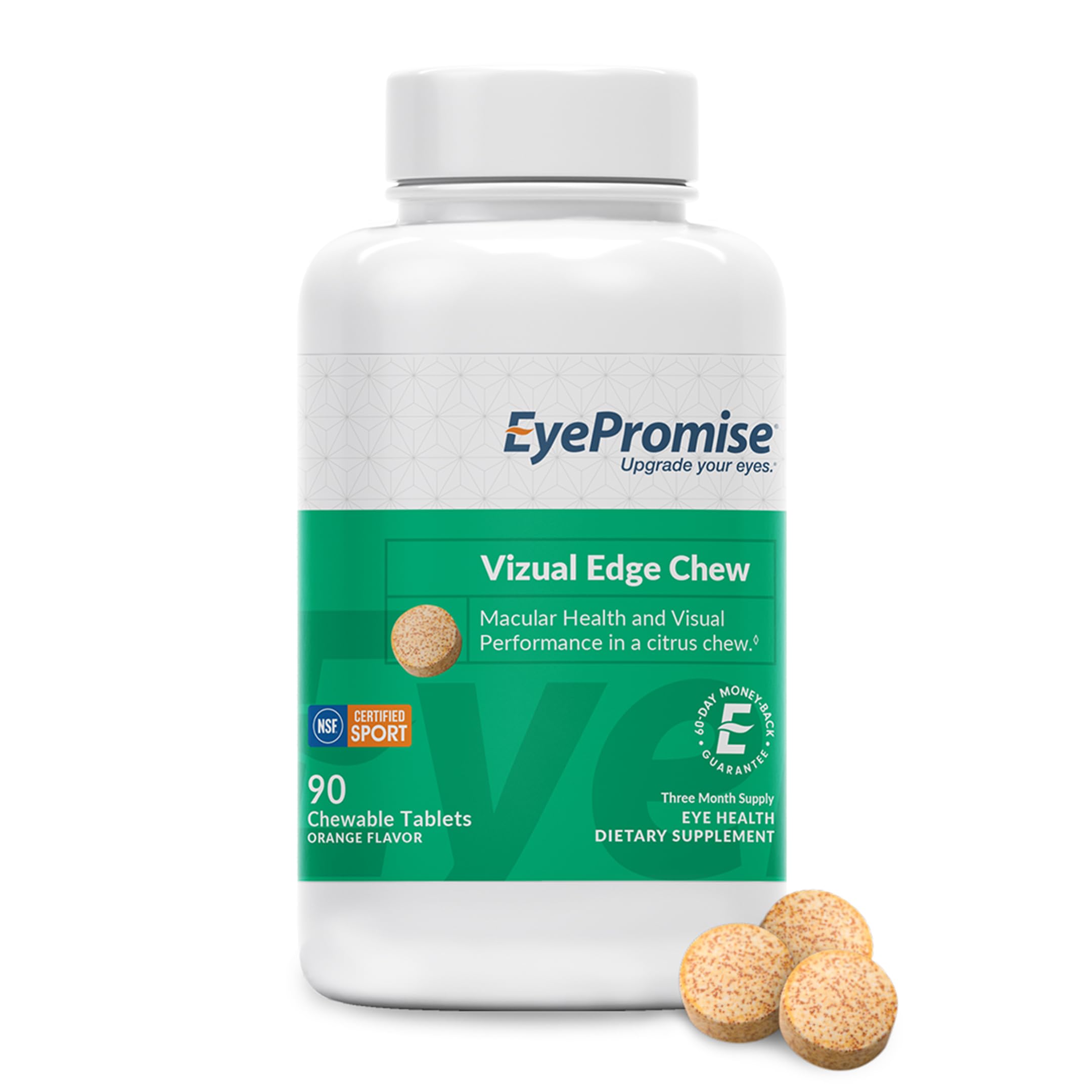Vizual Edge Supplement - 90 Chewable Tablets, 90-Day Supply, Citrus Flavor - AREDS 2 Eye Vitamin with 20mg Zeaxanthin & 10mg Lutein for Vision Quality & Clarity