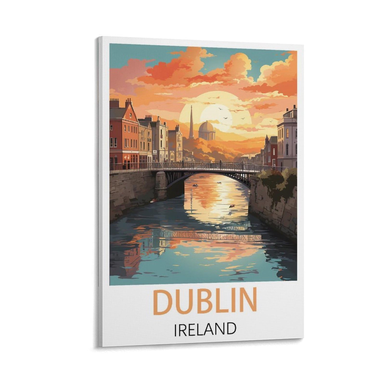 Fjiwecwsq Frame-Style Dublin Ireland Vintage Travel Poster 12X18inch(30X45cm) Canvas Wall Art Painting Prints