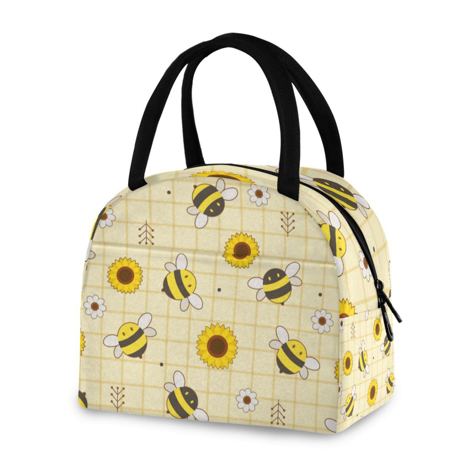 Lunch Bag Insulated Lunchbox Handbag Tote Bags Reusable Cooler Containers Organizer School Outdoor for Women Men Girls Boys Kids (Cute Bee and