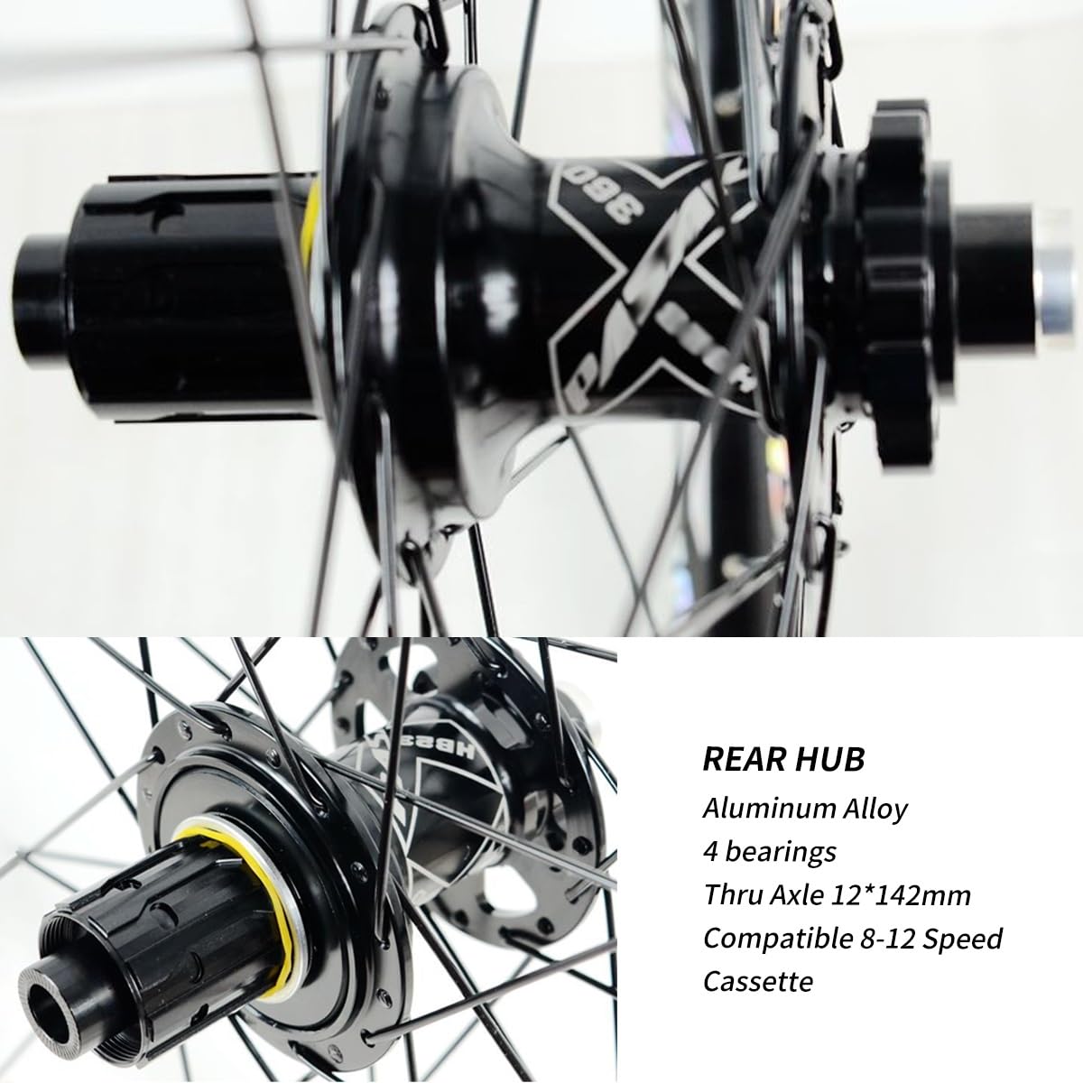 Mountainbike Fahrrad Hinterrad 24/26/27,5/29" Scheibenbremse Steckachse Fahrradrad 12 × 142mm Felge Aus Aluminiumlegierung 7-12 Gang Kassette