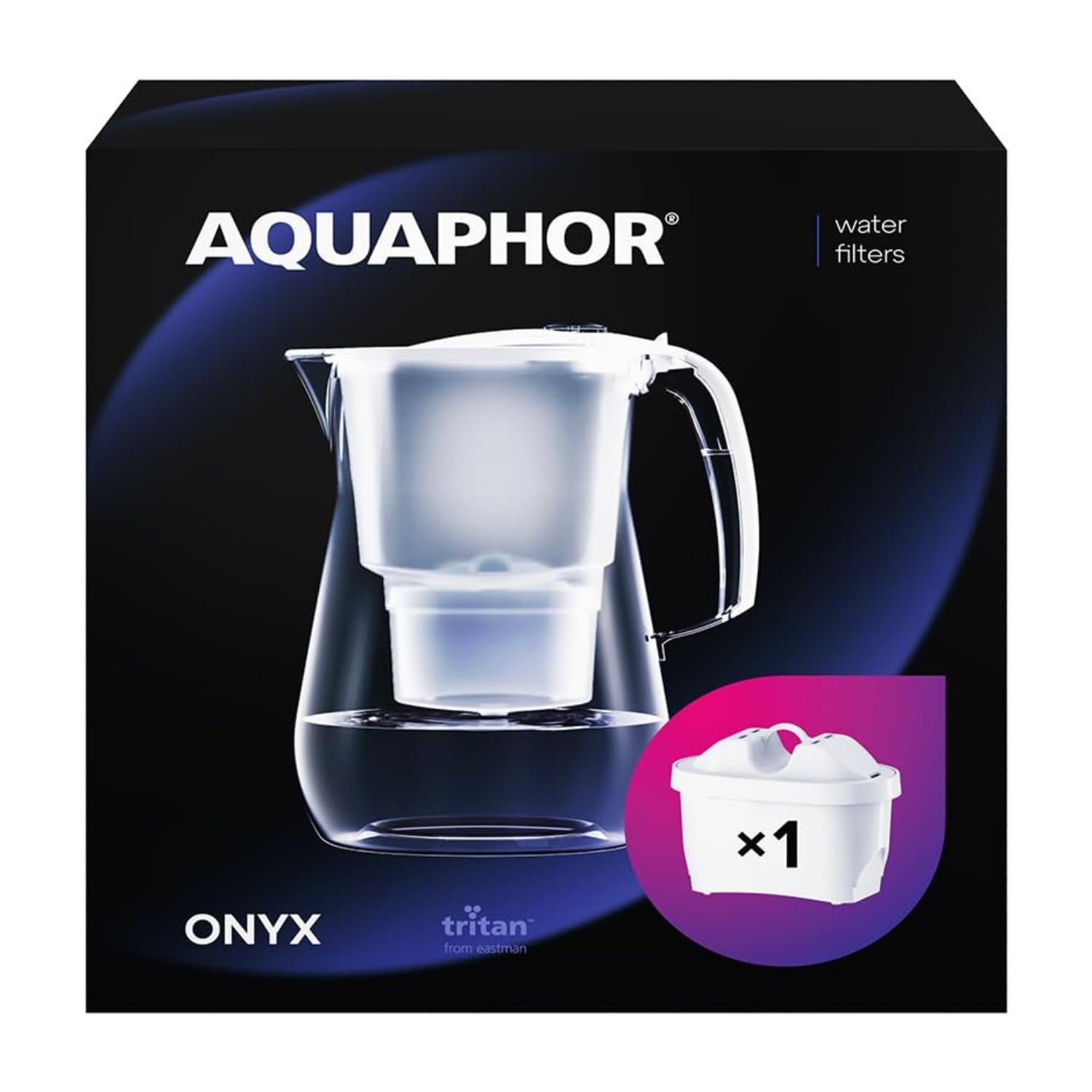 AQUAPHOR Filtro dell'acqua Onyx Bianco incl 1 filtro MAXFOR+ I Filtro dell'acqua dall'aspetto in vetro 4,2l I Riduce il calcare e il cloro I Perfetto per la famiglia I Qualità premium Caraffa