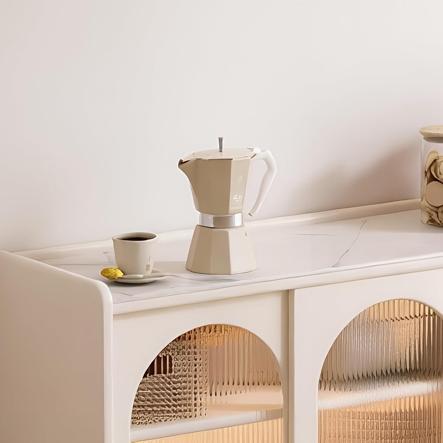 Storage Trolley Rolling Sideboard Island with Drawers Fluted Glass Doors and Lockable Wheels Shelving Organizer(Large)