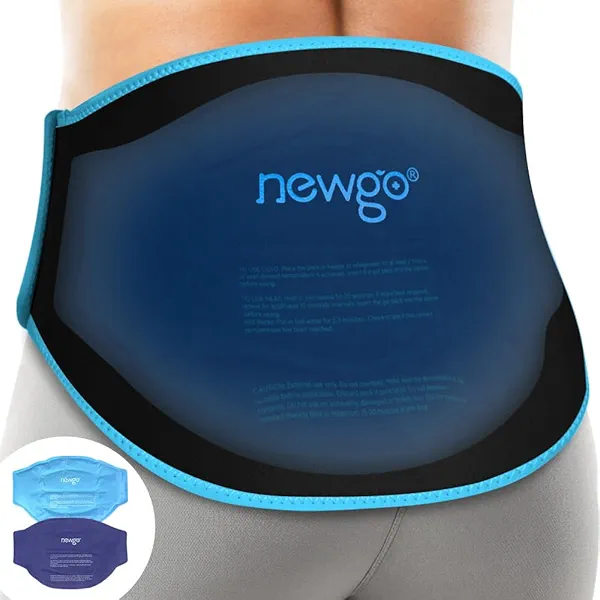 NEWGO Gel Ice Pack for Back Injuries and Pain Relief, 2 Pack Lower Back Ice Pack Wrap for Hot Cold Therapy, Lumbar Surgery, Sciatica, Herniated Disc, Coccyx Tailbone Pain - Black