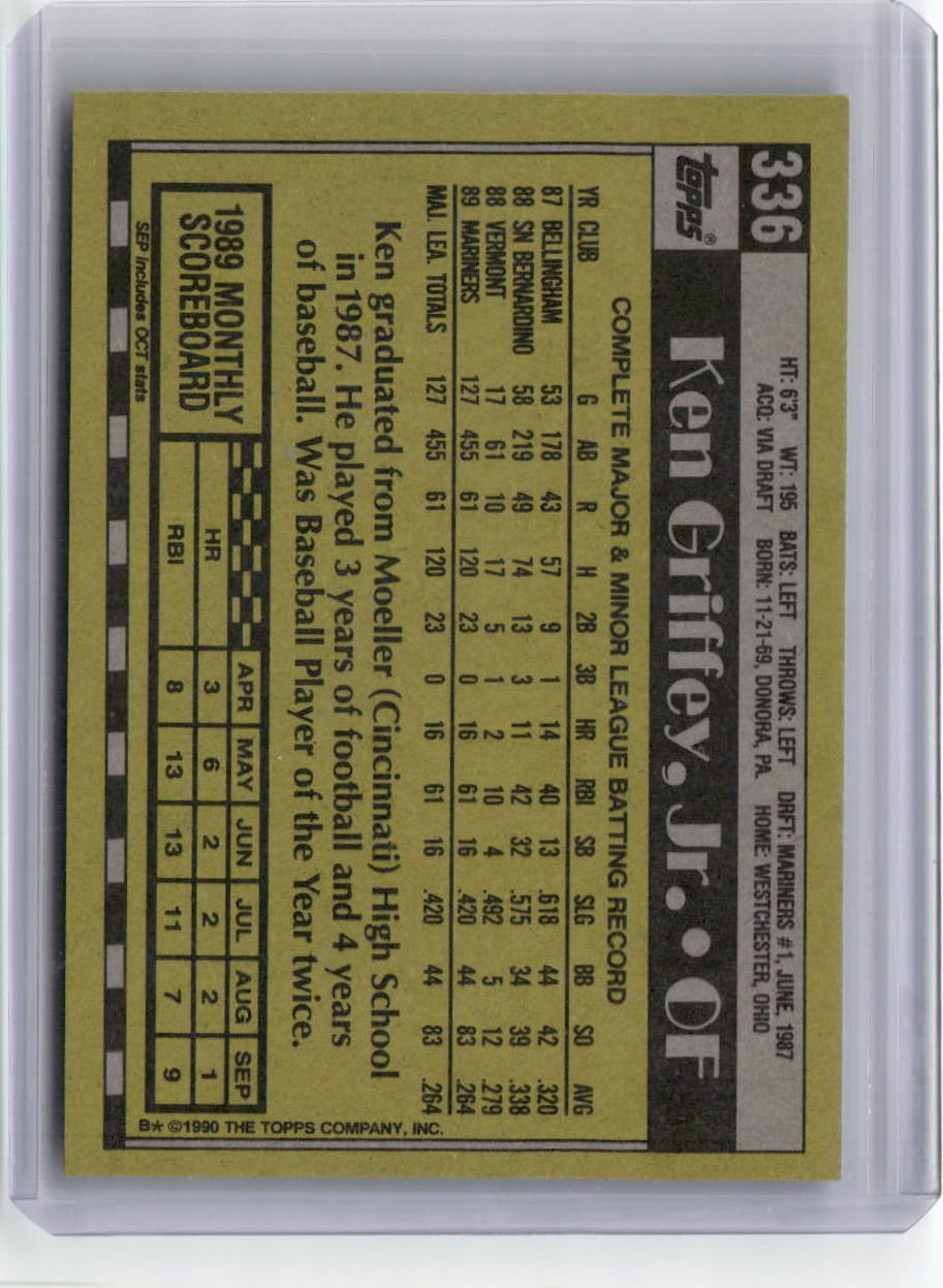 Vintage 1990 Topps Ken Griffey Jr #336 Rookie Cup 2nd Year Baseball Card