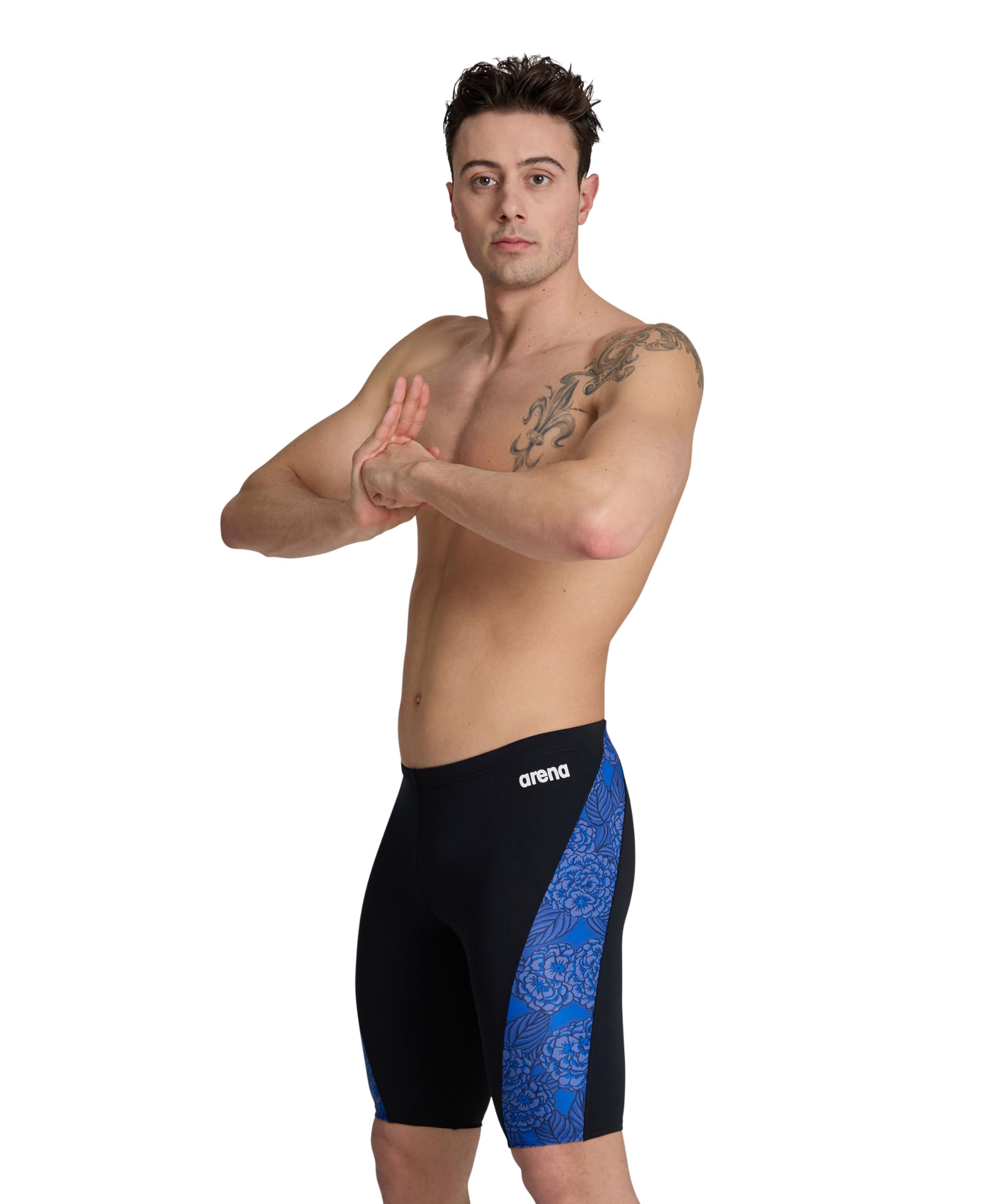 ARENA Men Hydrangea Bouquet Swim Jammer for Competition Swimming and Training, UPF 50+ UV Protection, Quick Drying Swimwear, Black-team Royal, 28