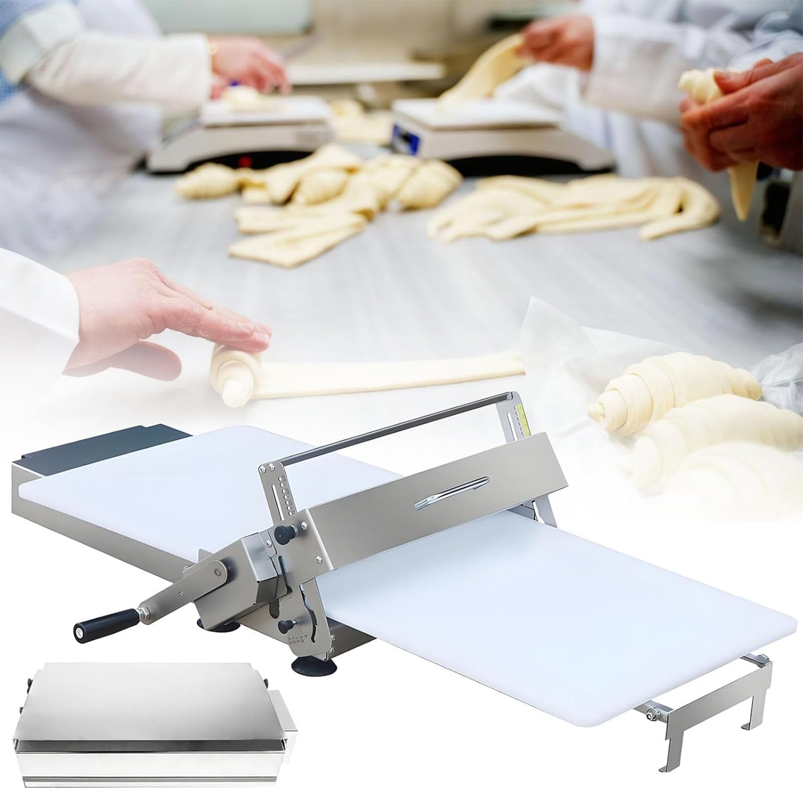 Joyfitness Foldable Dough Sheeter Machine, Manual Stainless Steel Sheeter, 30x60cm/40x90cm Large Dough Board, 0-27mm Thickness Adjustment for Bakery, Pizza, Croissant, Pastry, Home Commercial Use