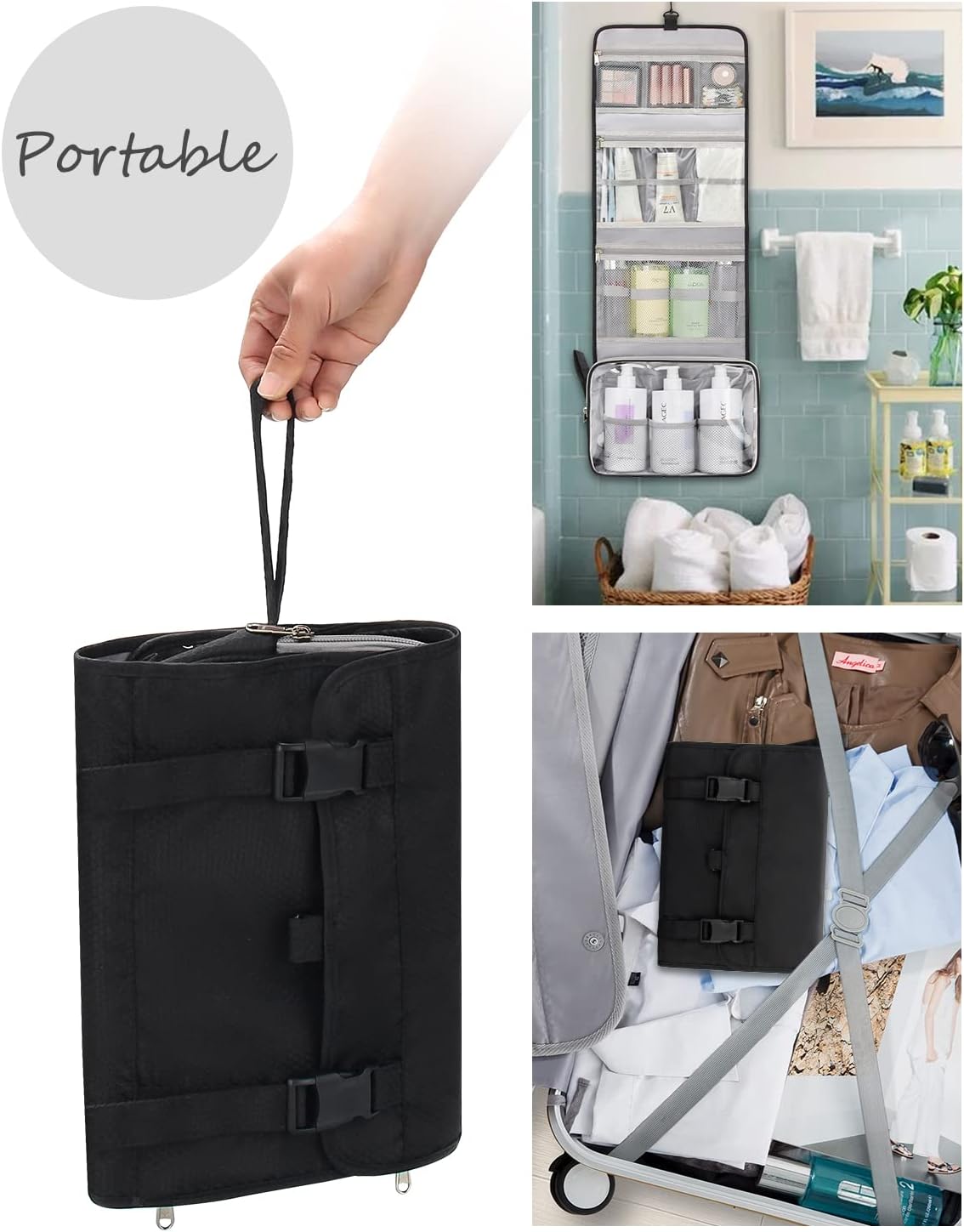 Relavel Travel Toiletry Bag for Men, Hanging Toiletry Bag for Women Makeup Cosmetic Storage Organizer Large Capacity Travel Kit Shaving Bag for Full Sized Container Black - Image 7