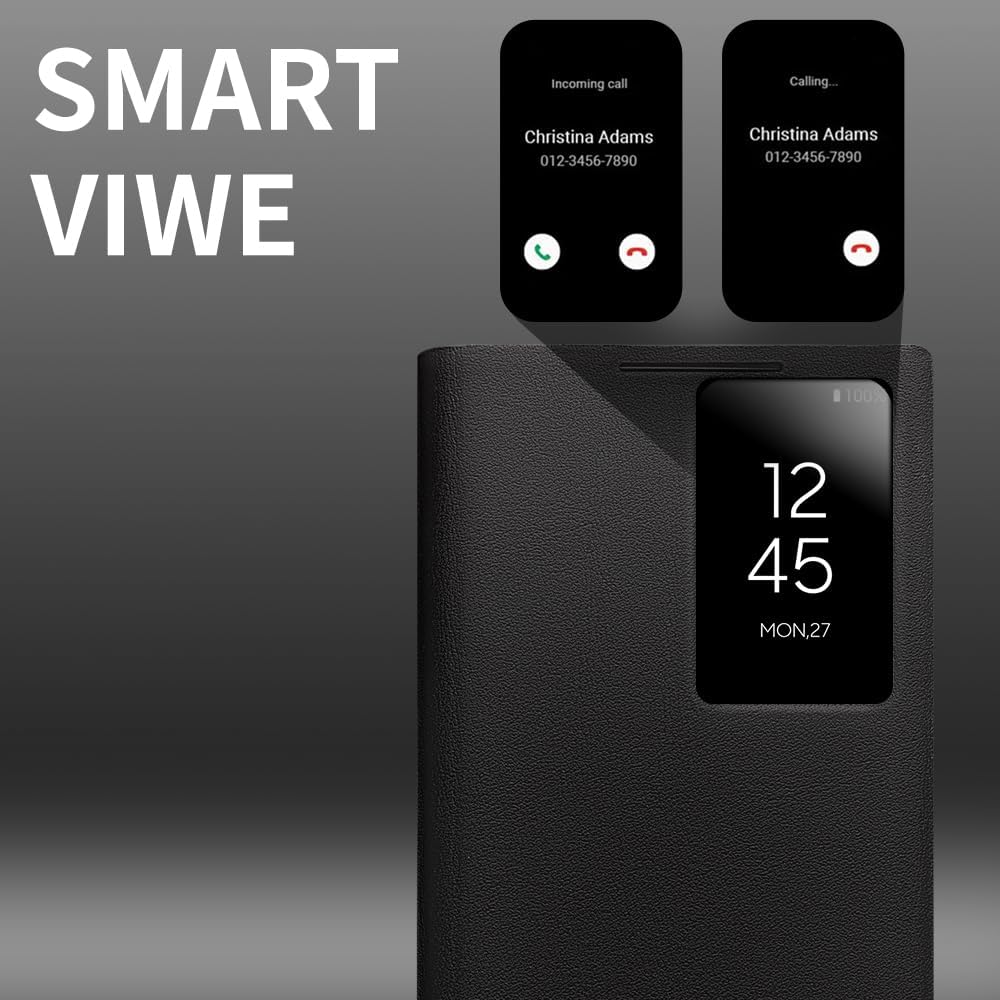 Genuine Leather Smart Case for Samsung Galaxy S22 Ultra Light Phone Cover with Smart View Case for S22 Ultra(Only for S22 Ultra Black)