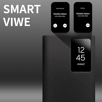 Genuine Leather Smart Case for Samsung Galaxy S23 Ultra Light Phone Cover with Smart View Case for S23 Ultra(Only for S23 Ultra Black)