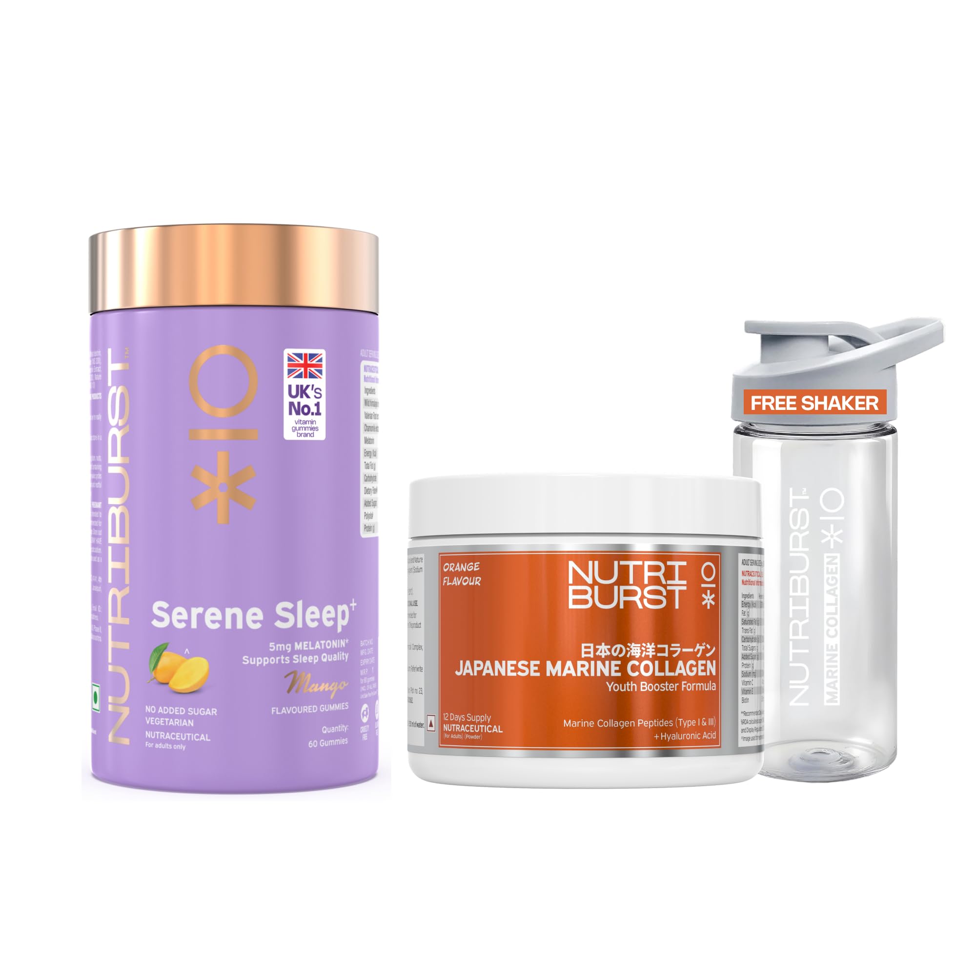 Nutriburst Japanese Marine Collagen Powder (Orange Flavor) + Serene Sleep Melatonin Gummies (Mango Flavor) | No Added Sugar | Combo for Men & Women-image-14