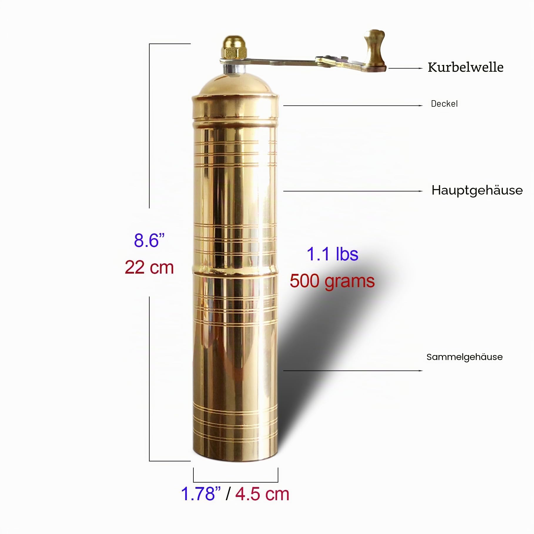 Traditionelle türkische manuelle Kaffeemühle, Messing-Kaffeemühle, Küchendekoration, Qualifikation, verstellbare Mahlwerk, manuelle Kaffeemühle mit Griff
