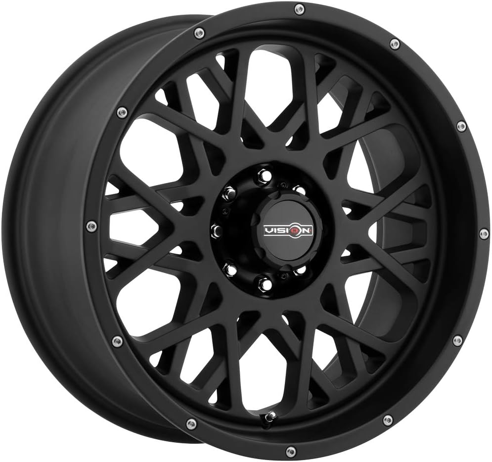 Vision Off-road Wheels, Rocker Style: 412 RWD, Finish: Satin Black w/Chrome Bolts, Wheel Size Inches: 18X9 PCD: 8-165.1 Load Rating lbs. 3650