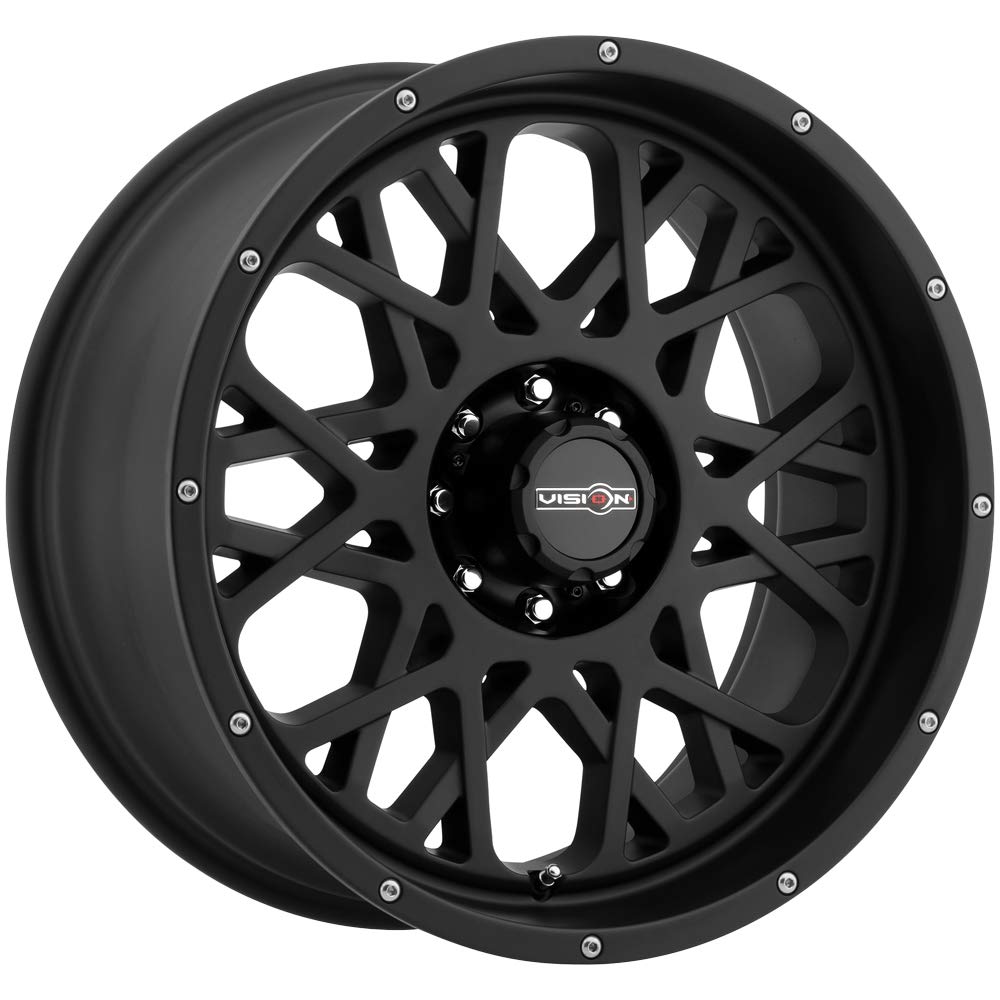VisionOff-road Wheels, Rocker Style: 412 RWD, Finish: Satin Black w/Chrome Bolts, Wheel Size Inches: 18X9 PCD: 8-170 Load Rating lbs. 3650